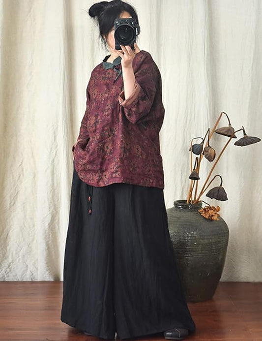 Vintage Bloom Kontrast Bluz