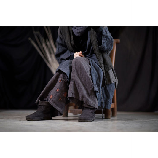 Vintage Patchwork Bol Paça Keten Pantolon