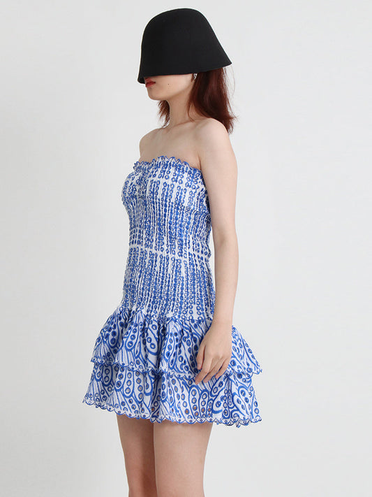 Volanlı Straplez Mini Yaz Elbisesi