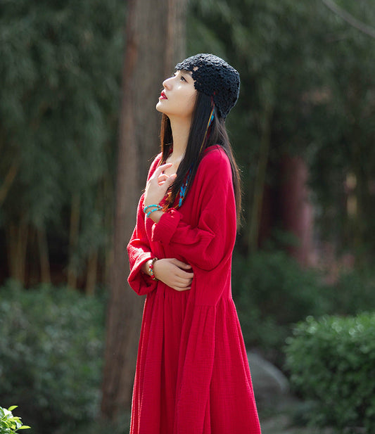 Vintage V Yaka Midi Elbise