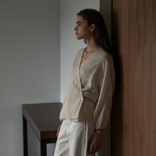 Natural Elegance %100 Keten Bluz