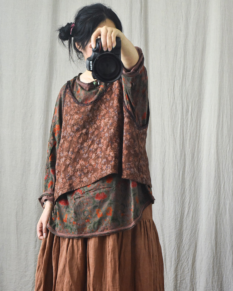 Vintage Bloom Askılı Crop Bluz