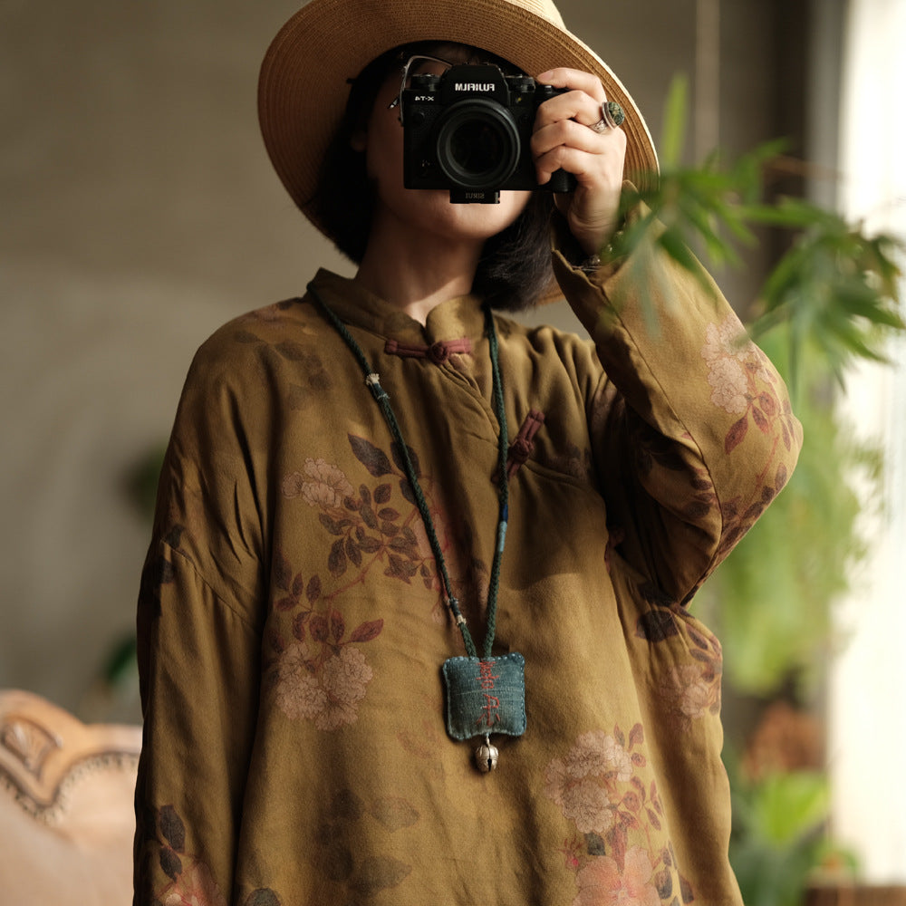 Vintage Bloom Düğme Detaylı Elbise-Tunik