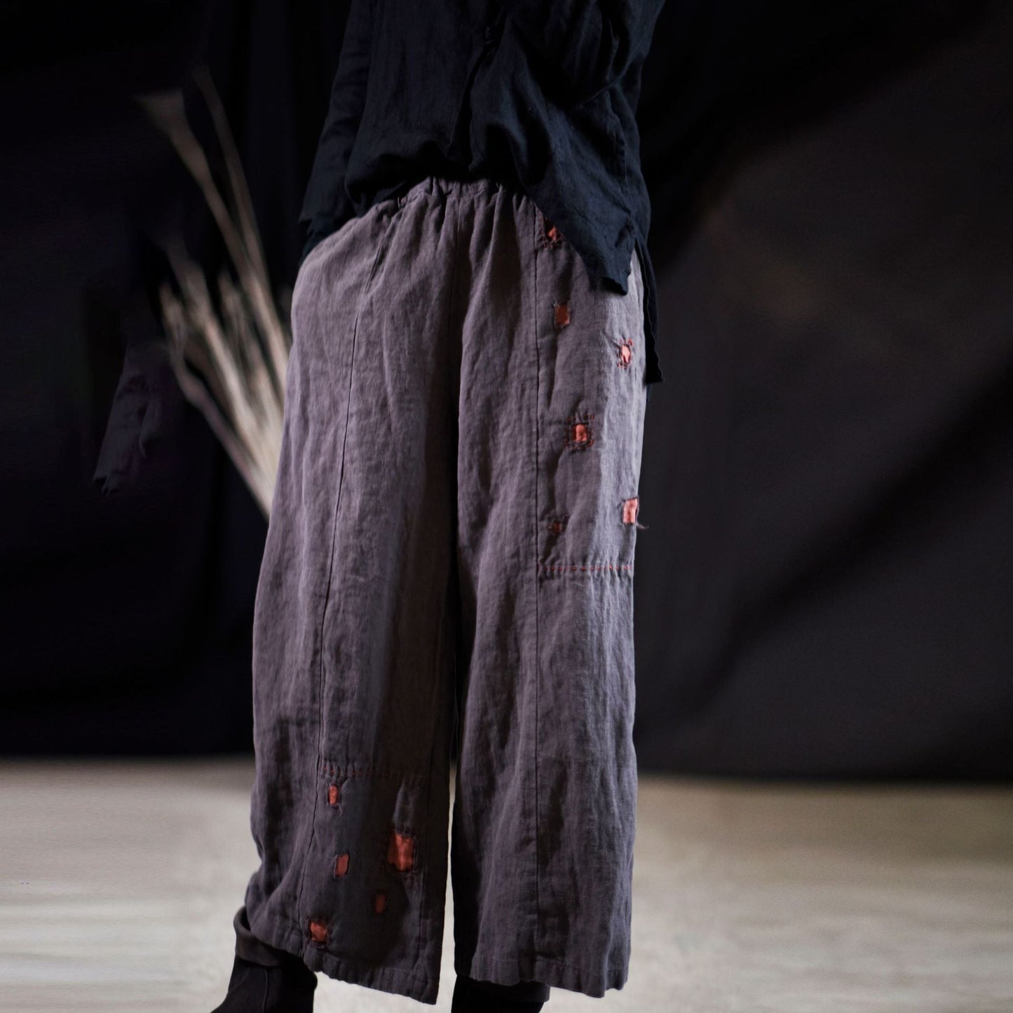 Vintage Patchwork Bol Paça Keten Pantolon
