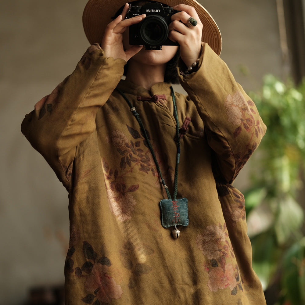 Vintage Bloom Düğme Detaylı Elbise-Tunik