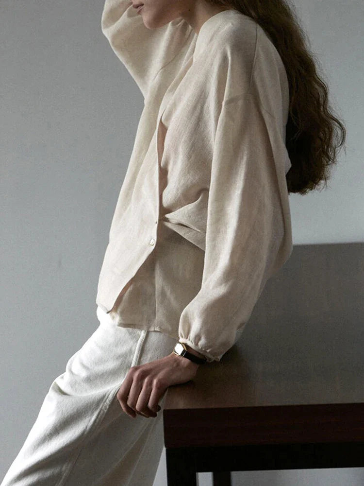 Natural Elegance %100 Keten Bluz