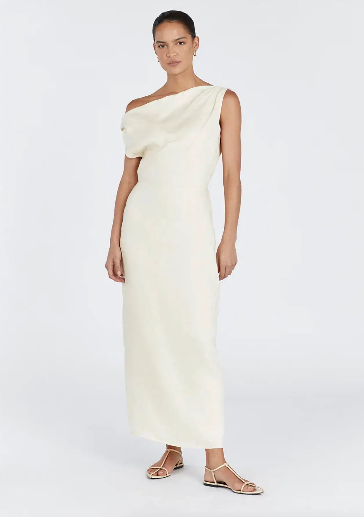 Elegant %100 Keten Asimetrik Elbise