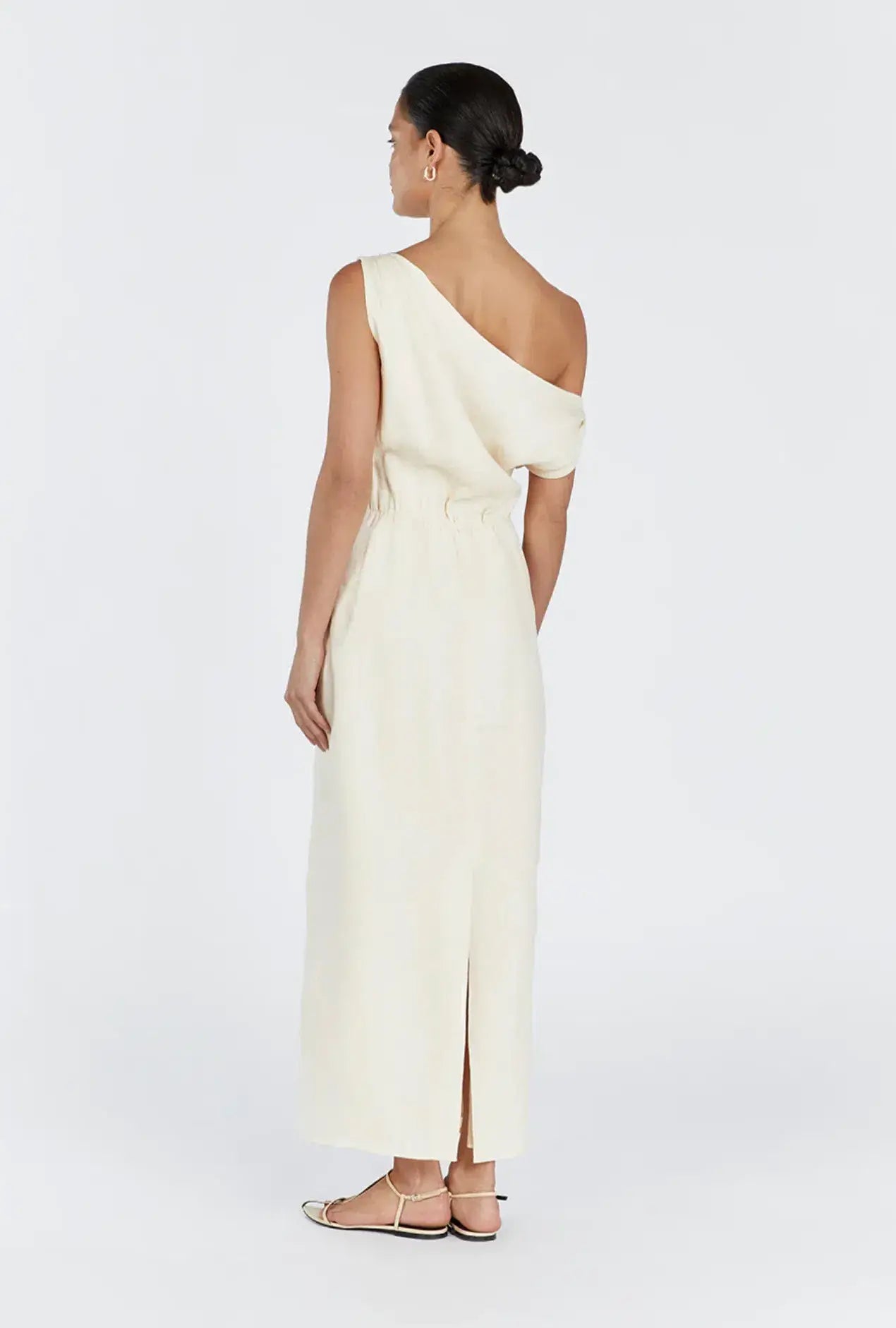 Elegant %100 Keten Asimetrik Elbise