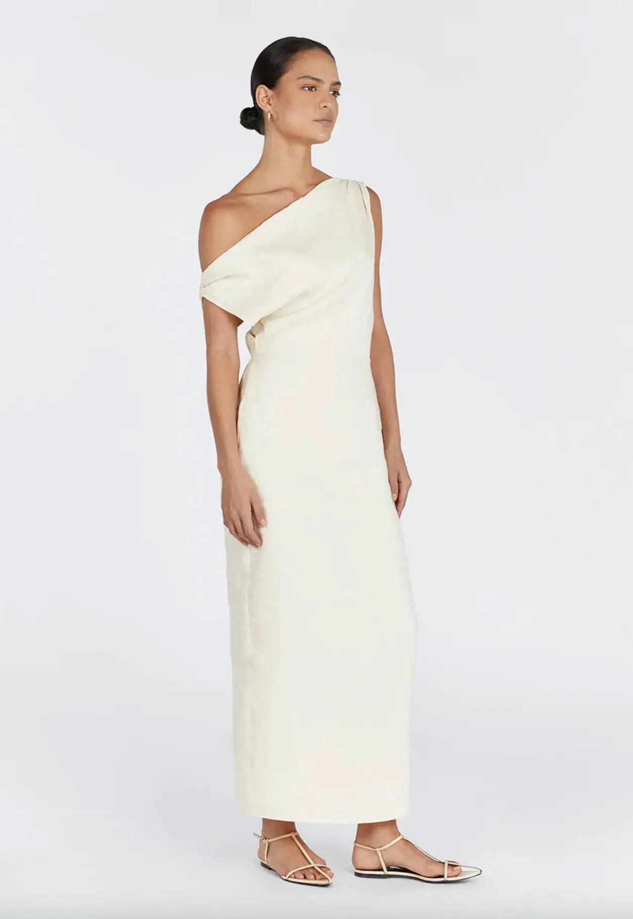 Elegant %100 Keten Asimetrik Elbise