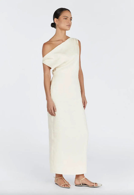 Elegant %100 Keten Asimetrik Elbise